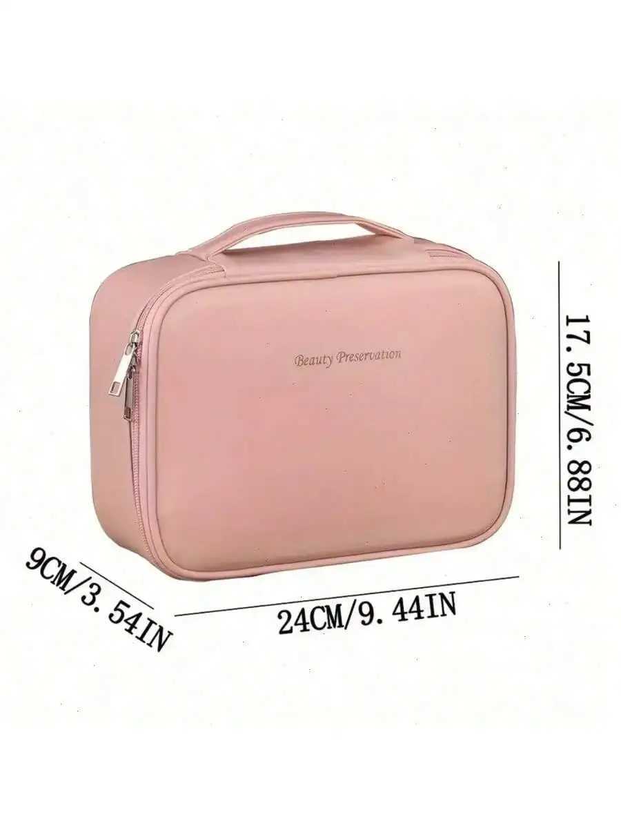 Omnliy Waterproof PU Leather Makeup Bag Large Travel Cosmetic Organizer with Adjustable Dividers Brush Slot D260328
