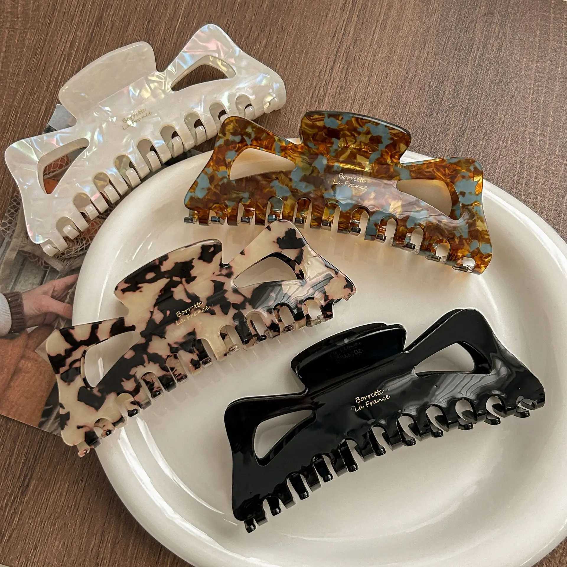 13CM Large Butterfly Knot Hollow out Hair Claw Retro Imitation Acetate Hair Clip for Women Big Volume Shark Clamp Hair Accessor H260328