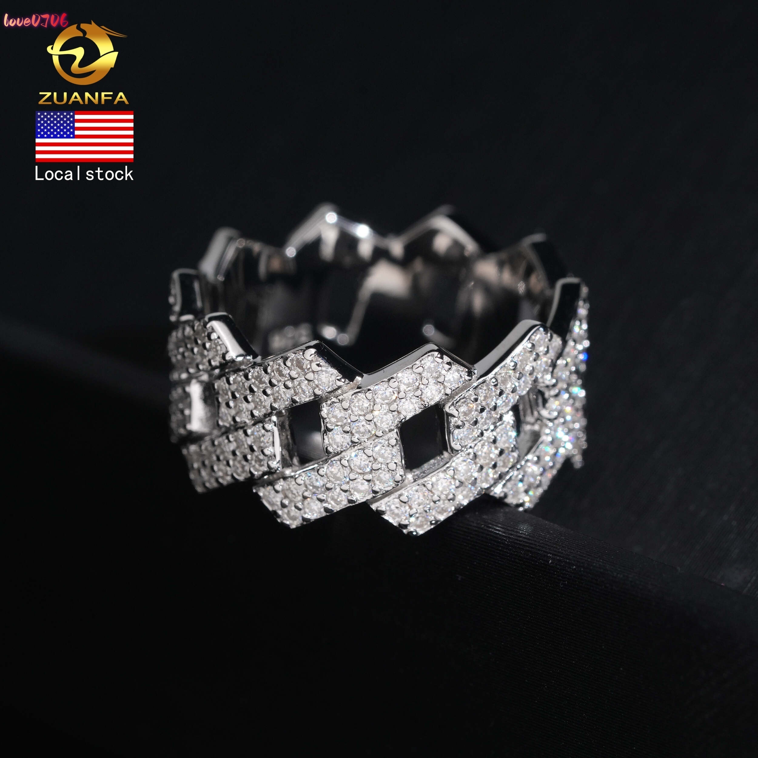 USA Local Stock Fast Shipping Moissanite Cuban Ring 925 Silver Moissanite Pass Diamond Test Hip Men Cuban Ring