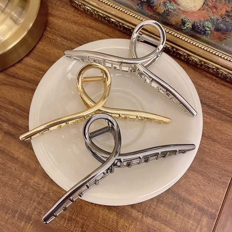 Korean style large shark clip high-end metal hair clip womens fashion new H260328