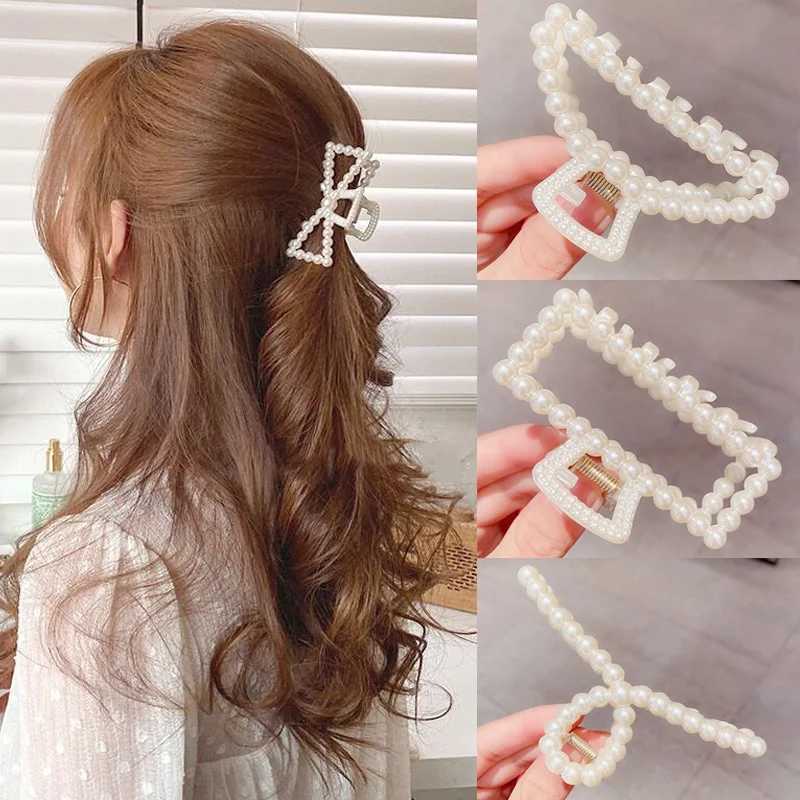 Pearl Claw Clips Crab Geometric Hairpins For Women Girl Korean Bow Hollow Hair Accessories Bath Clip Headwear Barrettes H260328
