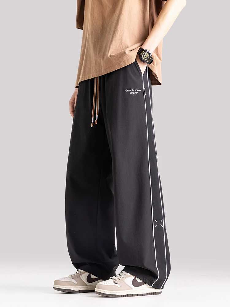 Summer Mens Ice Silk Casual Pants Lightweight and Cool Wide Leg Sweatpants Loose Fit Straight Sport Trousers Big Size 8XL M260328