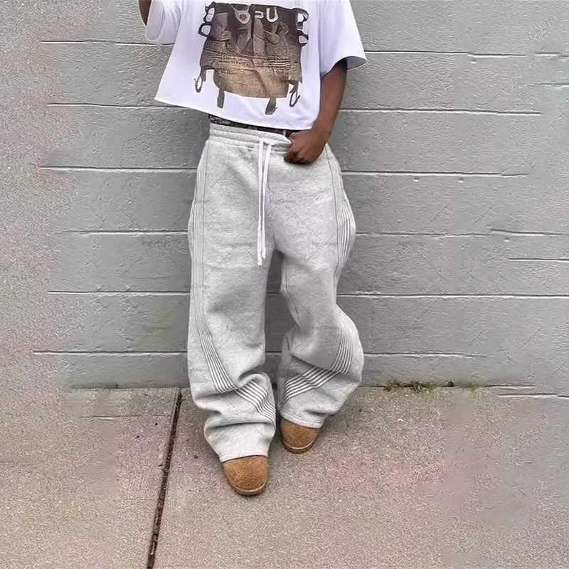 Hip-Hop Streetwear Pant Men Casual Striped Sweatpants Spring Autumn Couple Baggy Elastic Waist Jogging Trousers High Street Pant M260328