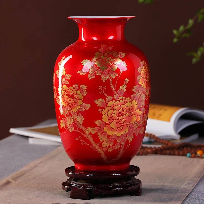 New Chinese Style Jingdezhen Classical Porcelain Crystal Glaze Flower Vase Home Decor Handmade Shining Famille Rose Vases