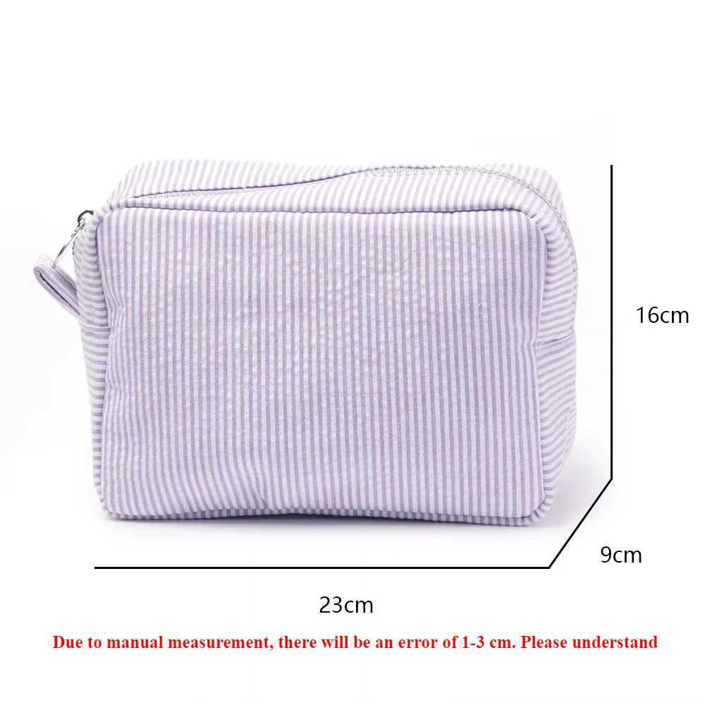 Seersucker Ruffle Cosmetic Bags Pink/Purple Striped Storage Make Up Bags for Women Lady with Zipper Travel Bag Makeup Bag D260328