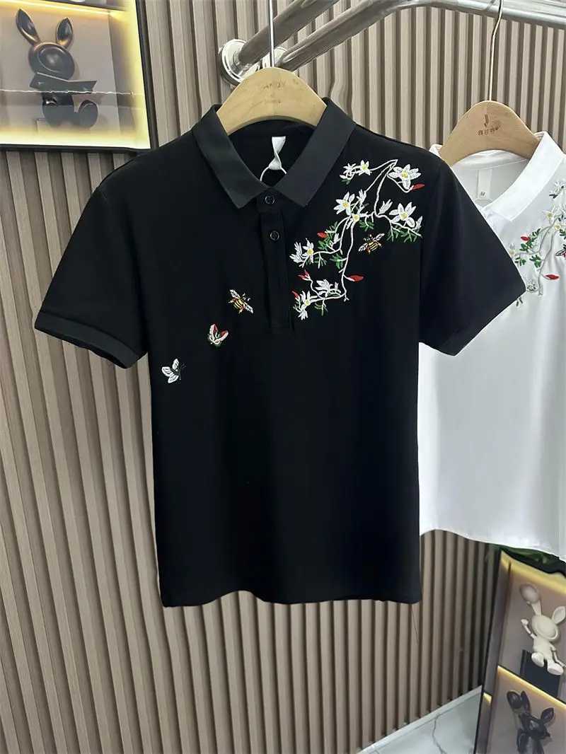 New Chinese style national style polo shirt mens short-sleeved summer loose national trend lapel embroidered half-sleeved top C260326