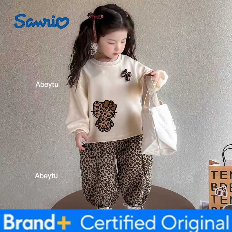 Sanrio Girl Clothes Set Autumn Kid Sweatshirts Pullover Hello Kitty TopLeopard Print Pants 2pcs Suit Children Sweet Tracksuits Outfit H2603281