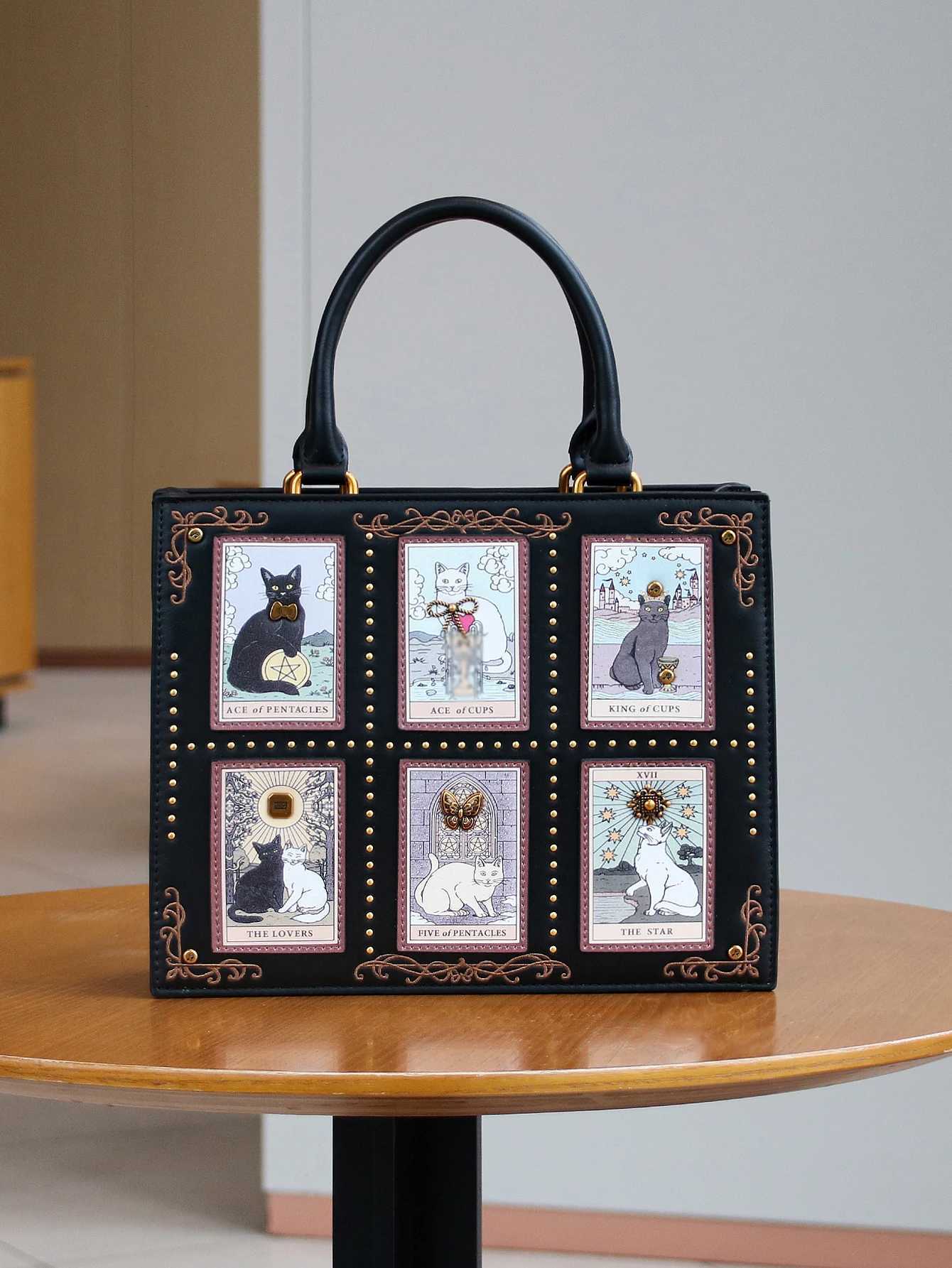 2025 High-end fashion summer new handbag female bag niche design Tarot tile tote bag large capacity Y2K cute cat bag strange win C260327