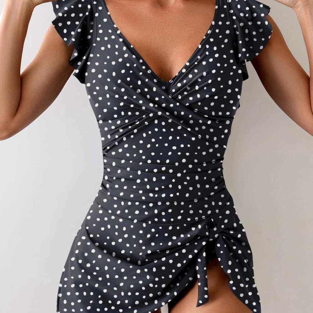 Amazon Cross-Border 2025 Fashion Skirted Swimsuit European and American Print New Sexy Lace Foreign Trade One-Piece Swimsuit