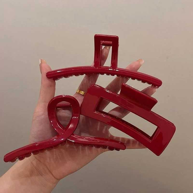 New Women Red Bright Color Hair Claws Barrettes Hairpins Large Ponytail Hair Clips Girls Hair Accessories Shark Clip Hairgrip H260328