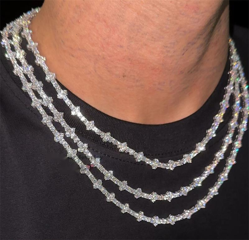 In Stock Cheapest Price Hip Hop Jewelry 925 Sterling Silver 3mm VVS Moissanites Diamond Cross Necklace Moissanite Tennis Chain