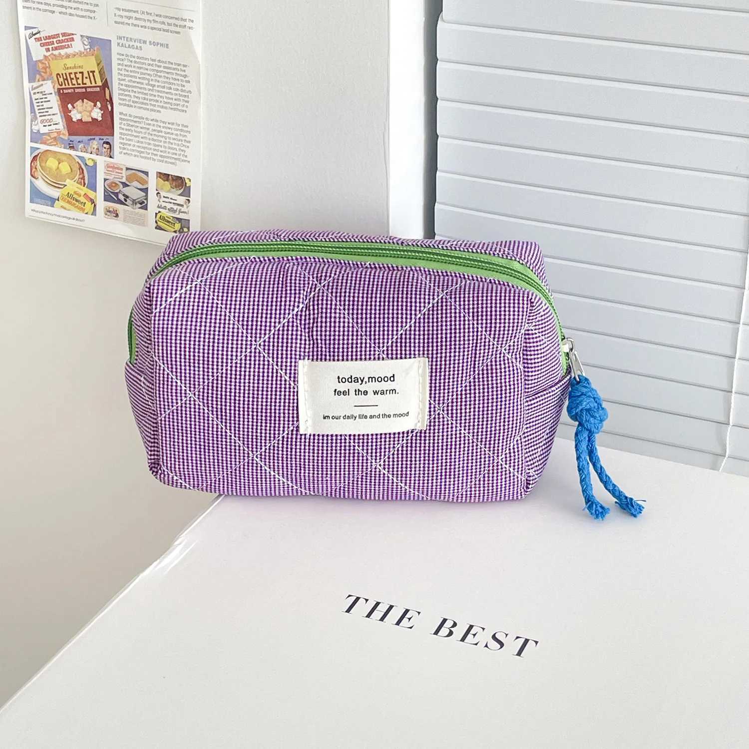 Contrast Color Pencil Case for Girls Quilting Plaid Women Cosmetic Bags Letter Prints Small Storage Bag Female Clutch Coin Purse D260328