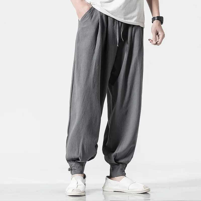 Loose-fit Cotton Linen Mens Womens Monk Pants No Tying Required Casual Spring Summer Long Pants For Zen Meditation M260328