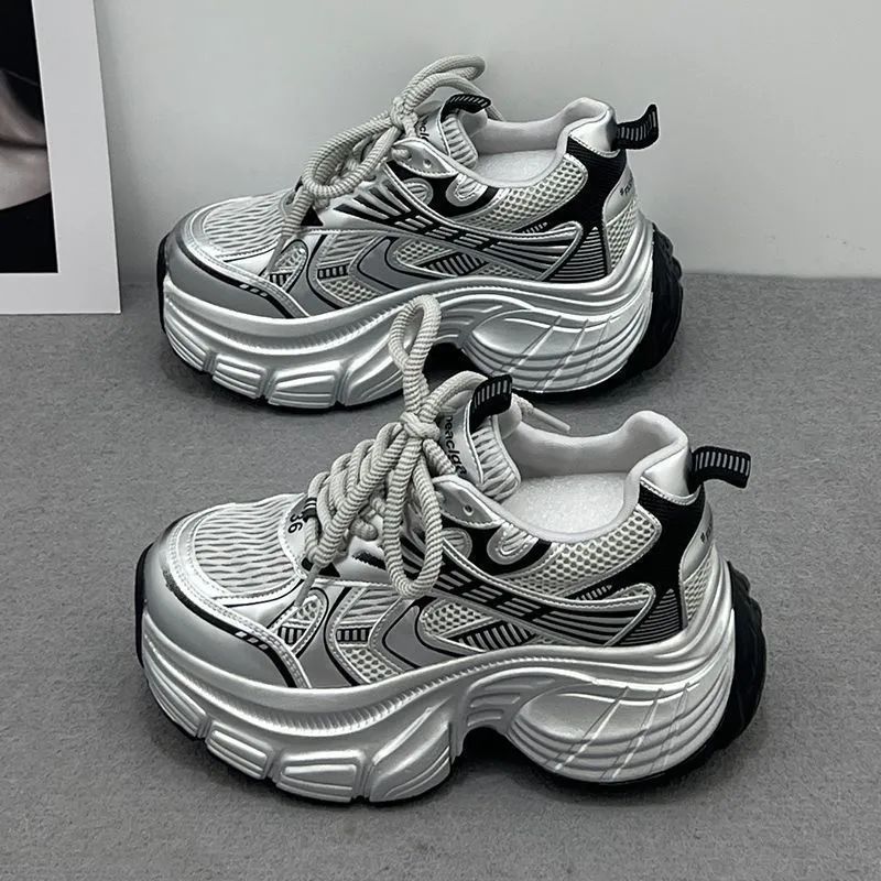 2026 Spring/Summer New Arrival Women's Platform Sneakers Fashionable Versatile Casual Shoes Size 35-40 Silvery