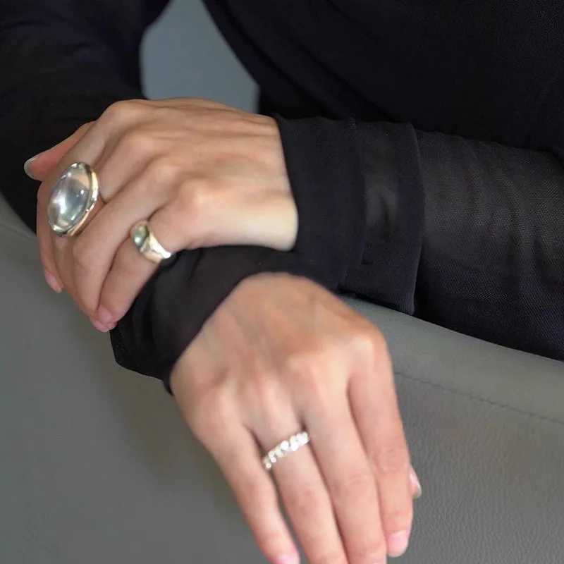 925 Sterling Silver Rings For Women Vintage Handmade Adjustable Retro Big Stone Ring Fashion Band Female Bijoux Gift H260328