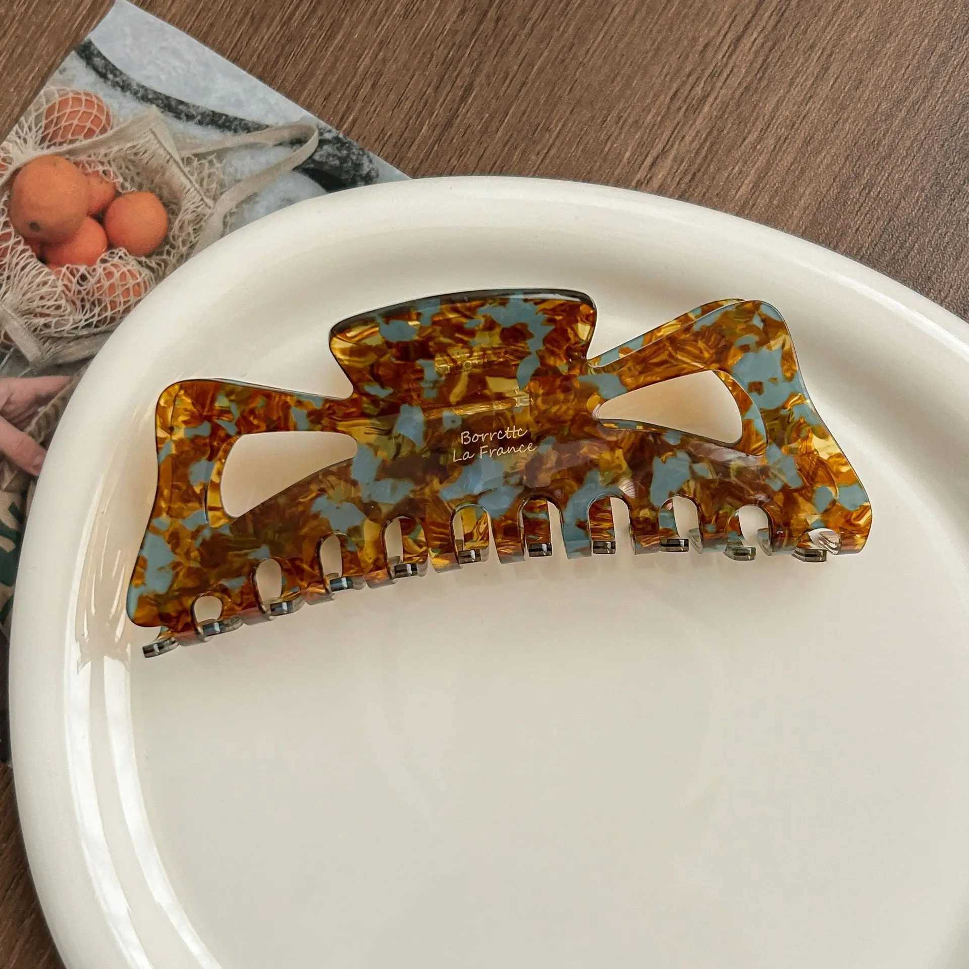 13CM Large Butterfly Knot Hollow out Hair Claw Retro Imitation Acetate Hair Clip for Women Big Volume Shark Clamp Hair Accessor H260328