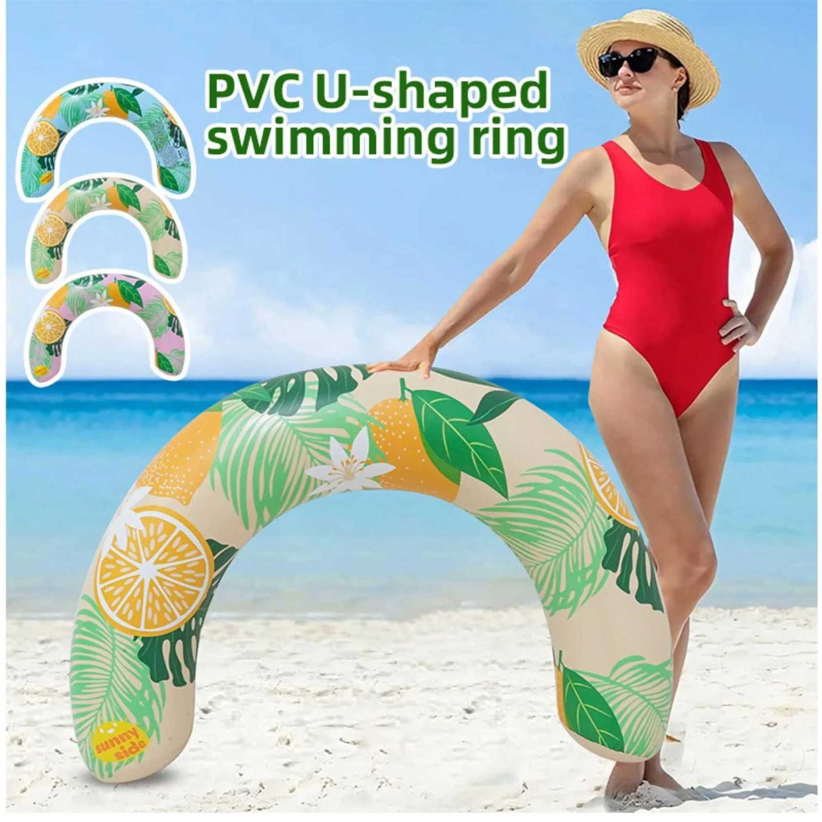 1pcs U-Shaped Inflatable Swim Ring with Fruit Print Summer Adult Float Pool Lounger Swimming Stick Z260328