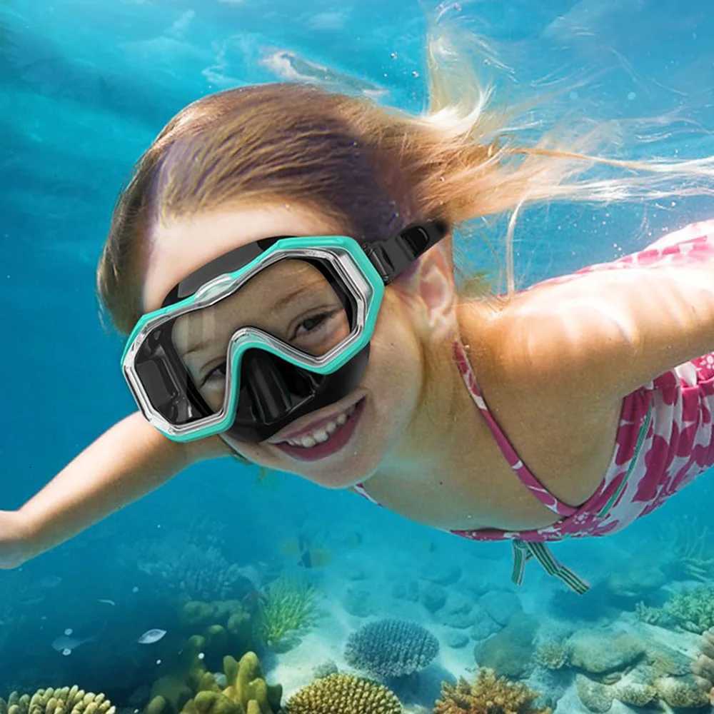 Kids Snorkel Mask 3 Windows Panoramic Wide View HD Three-Lens Adjustable Scuba Snorkeling Swimming Diving For Youth and Child Z260328