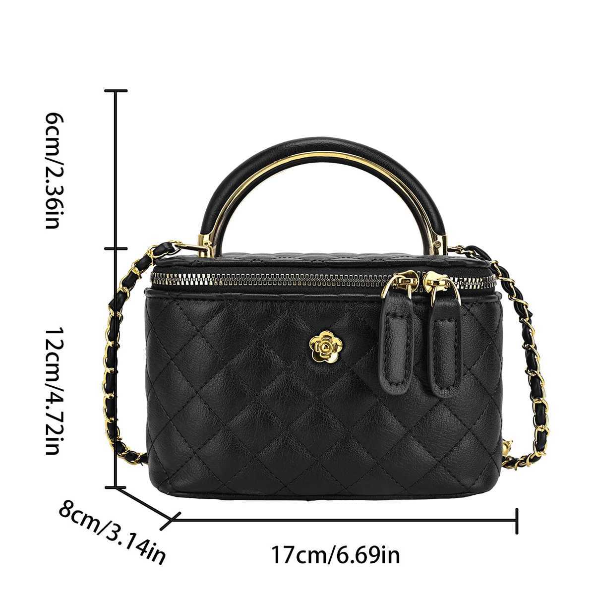 Fashion Shoulder Bag Gold Flower Decor Solid Color Quilting Lightweight Zipper Multifunction Adjustable Strap Daily Commute C260327