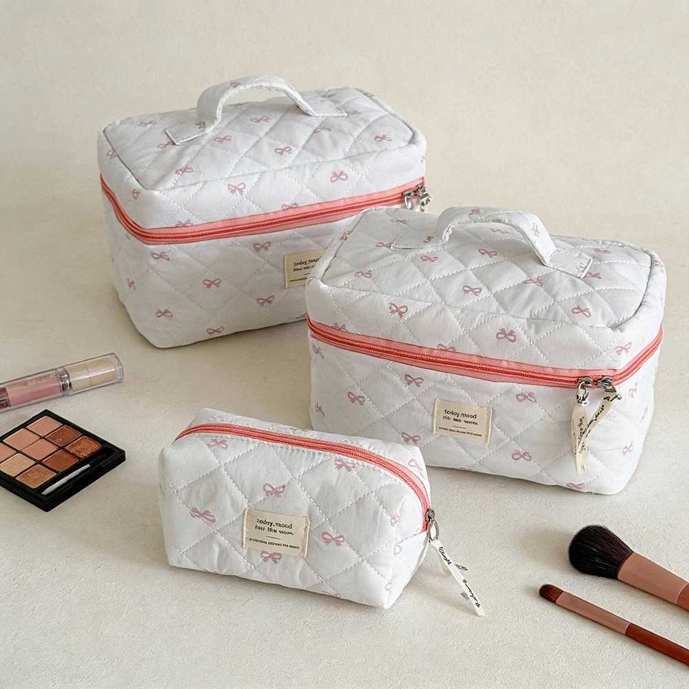 Airfriend Cosmetic Bag With Bows Large Soft Cosmetic Toiletries Pouch Cotton Cosmetic Bag Quilted Woman Makeup Bag Travel Pouch D260328