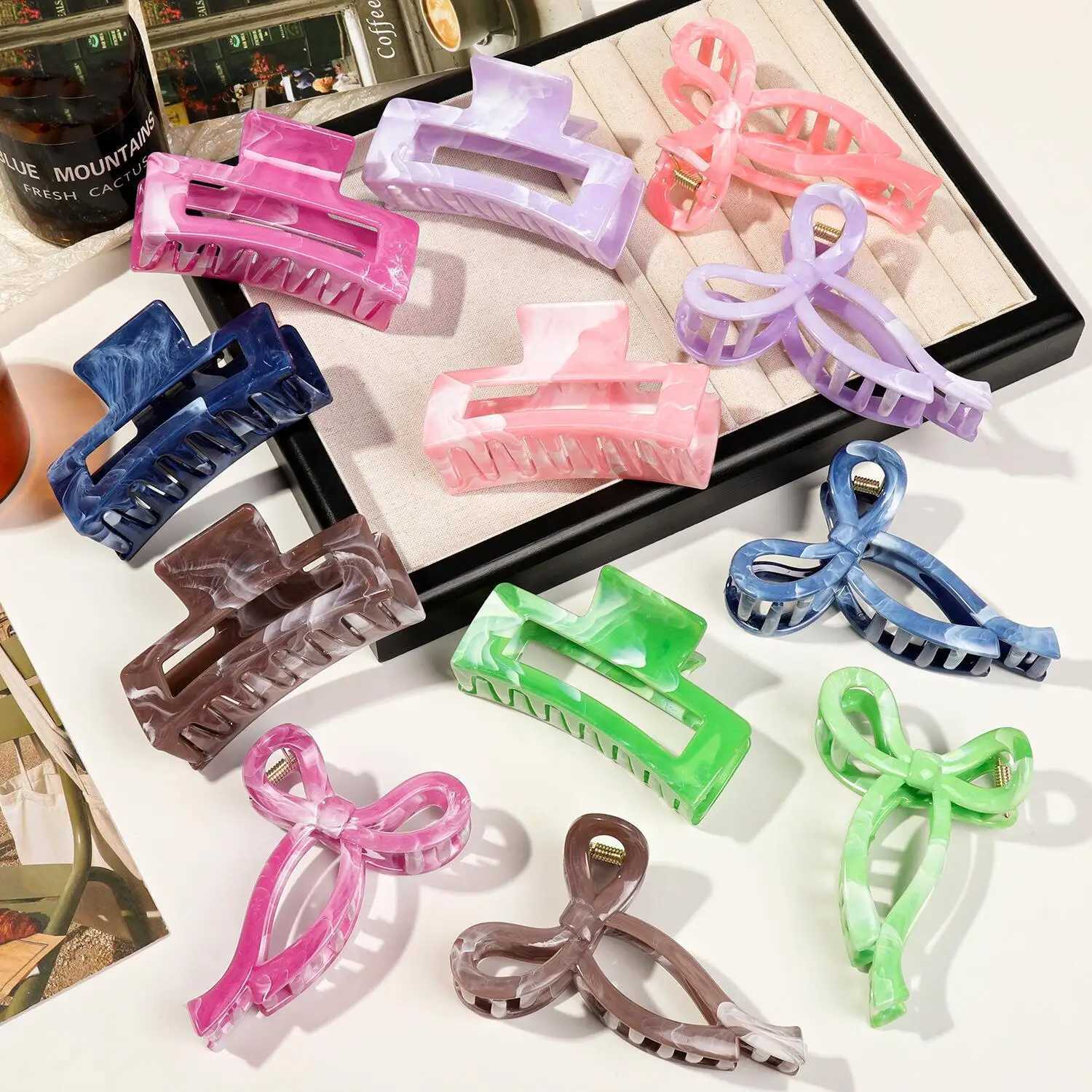 Ponytail Acrylic Hair Claw Grab Bow Large Hair Clip Geometric Hollow Square Hairpins Barrettes for Women Girls Hair Accessories H260328