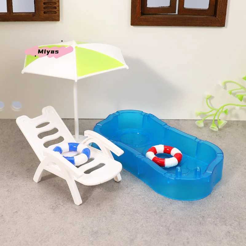 Mini Dollhouse Swimming Pool Set with Beach Chair Swimming Ring - Childrens Play Toys for Dollhouses DIY Decor Accessories Z260328