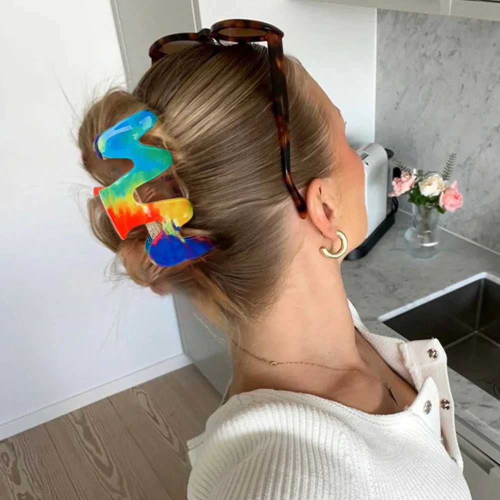 1pc Dopamine Rainbow Grip M-shaped Colorful Fresh Hair Clip with Advanced Hairpin Shark Clip Medium Hair Accessories H260328