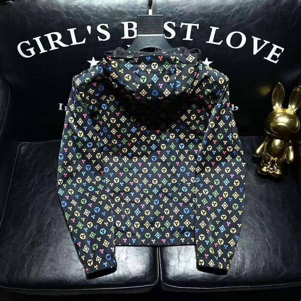 Men Full Print Trendy Fashion Hooded Jacket Spring Autumn New Casual Slim Fit Stylish Coat