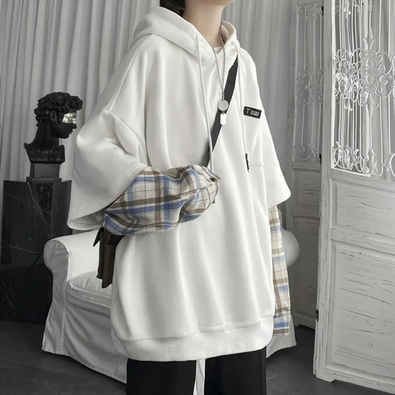Womens Clothing Two Hoodies Patchwork Plaid Hooded Oversized Tops Korean Y2K Clothes for Teens Harajuku Casual Sweatshirt 260327
