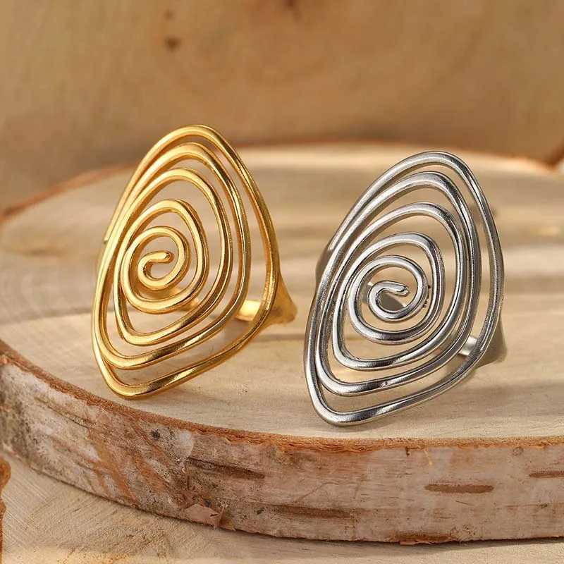 Stainless Steel Geometric Spiral Line Open Rings for Women Men Vintage Metal Adjustable Finger Rings Couple Jewelry Gifts H260328
