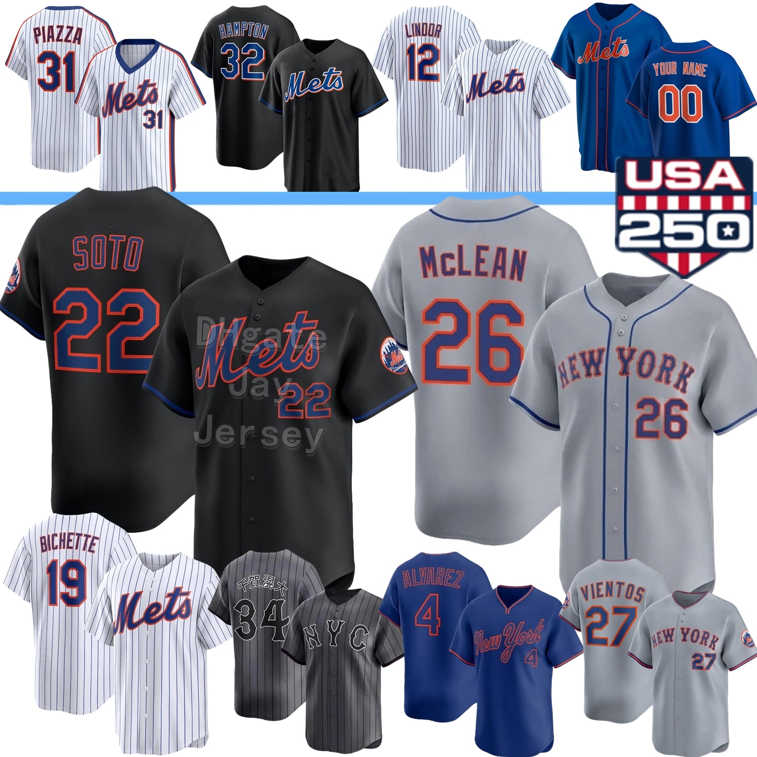 NY #22 Juan Soto Jersey Mets Francisco Lindor Nolan McLean Alvarez Bo Bichette Carson Benge Luis Robert Jr. Peralta Wright Williams Kodai Senga Vientos Baty Mauricio