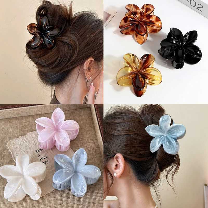 Korean Hawaiian Gradient Flower Hair Claw Clip For Women Girl Fashion Plastic Non Slip Hold Hairpin Barrette Hair Accessories H260328