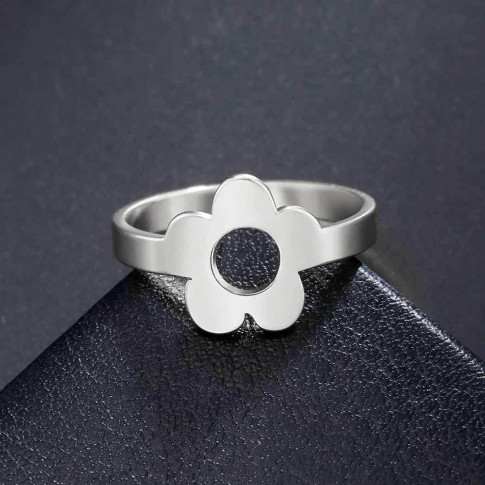 My Shape Flower Rings for Women Girls Stainless Steel Daisy Finger Rings Wedding Engagement Birthday Elegant Jewelry Female Gift H260328