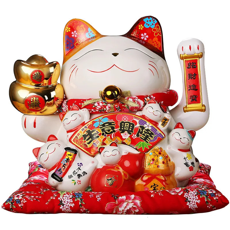 7 Inch Lucky Cat Decoration Feng Shui Fortune Cat Ceramic Electric Wave Hand Treasure Shop Gift Good Luck Home Festive Craft 260325