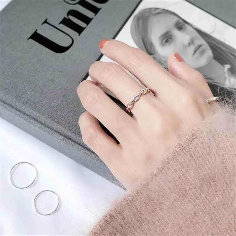 New Fashion Simple Personality Chain Shaped 925 Sterling Silver Not Allergic Hollow Fine Chain Adjustable Opening Rings R173 H260328