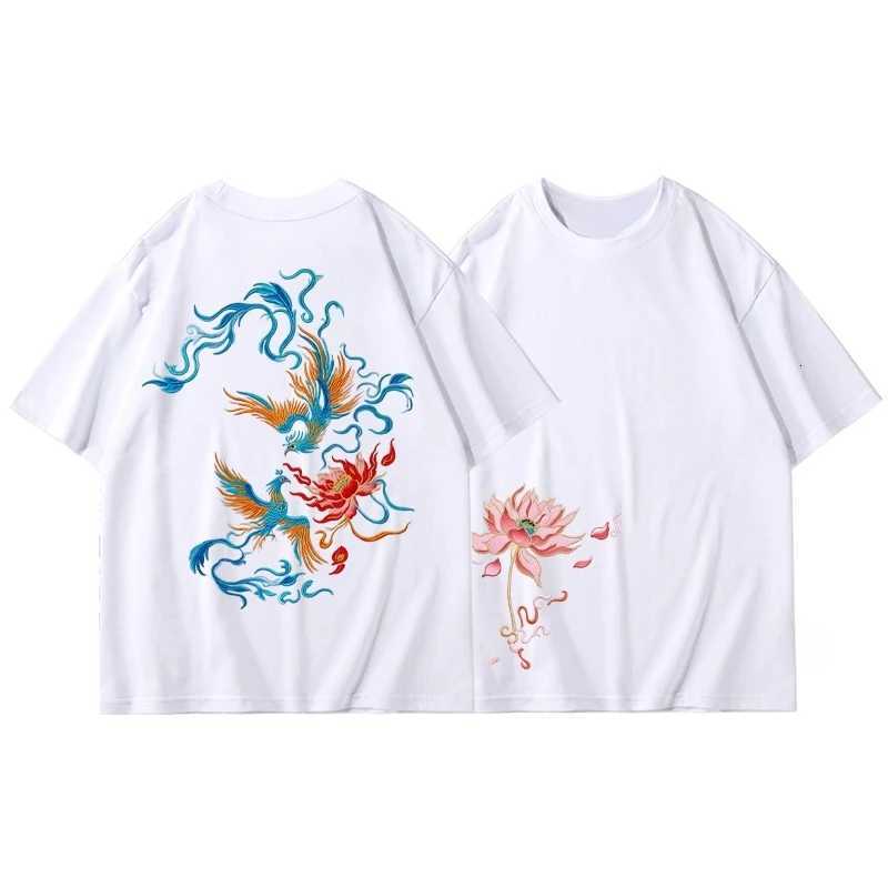 Chinese Style Phoenix Lotus Print T Shirt Graphic T Shirt High Quality Mens and Womens Short Sleeve T Shirt Mens Sportwear C260326