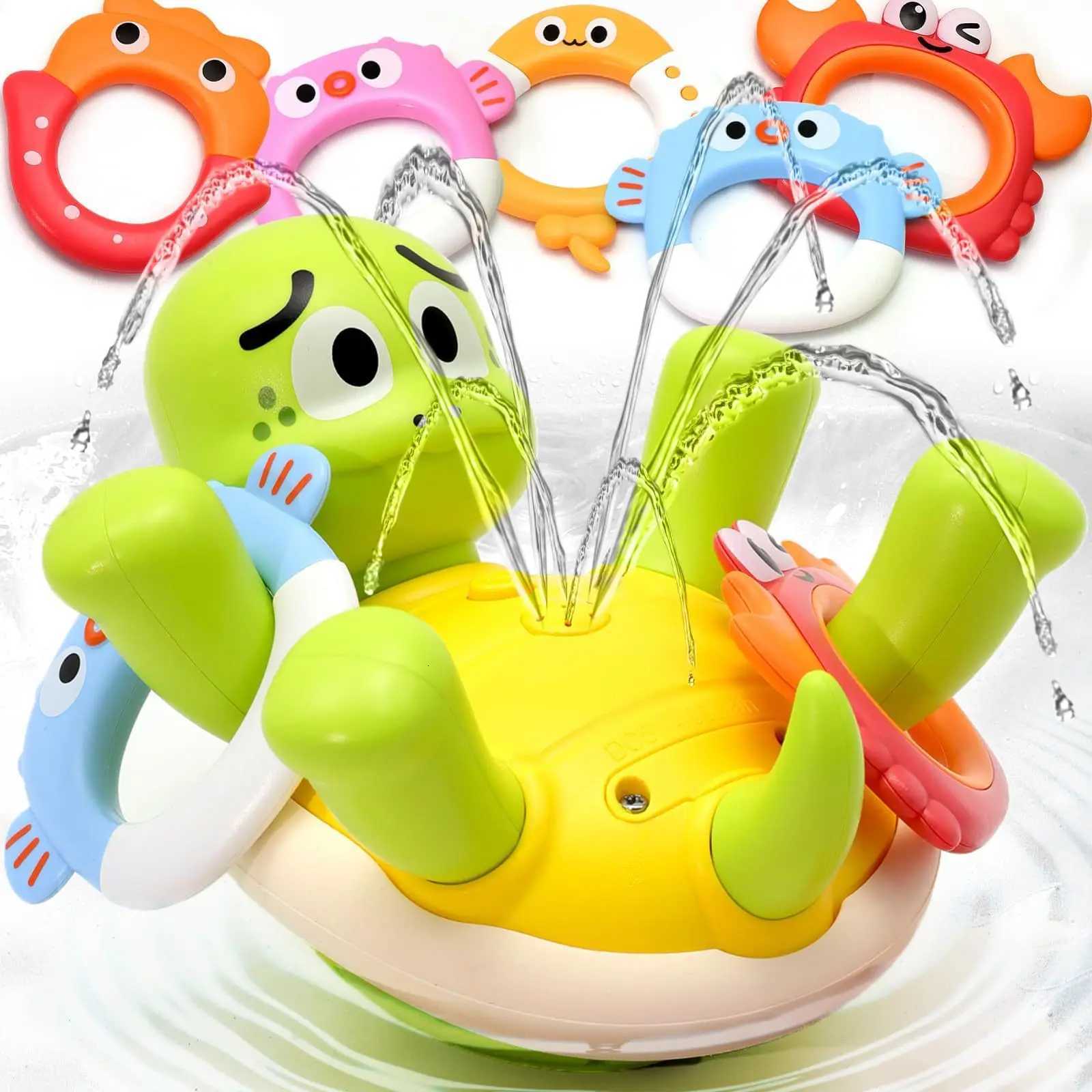 Baby Bath Toys Rechargeable Turtle Bath Toy Sprinkler for Kids Toddler with 5 Rings Bathtub Fountain Spray Toy Mold Gifts Z260328