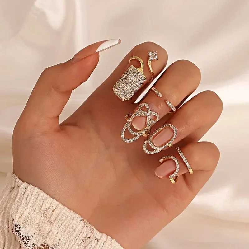 Copper Inlaid Zircon Nail Ring Manicure Joint Ring for Women Trend Party Jewelry Fashion Party Jewelry Accessories Trendy H260328