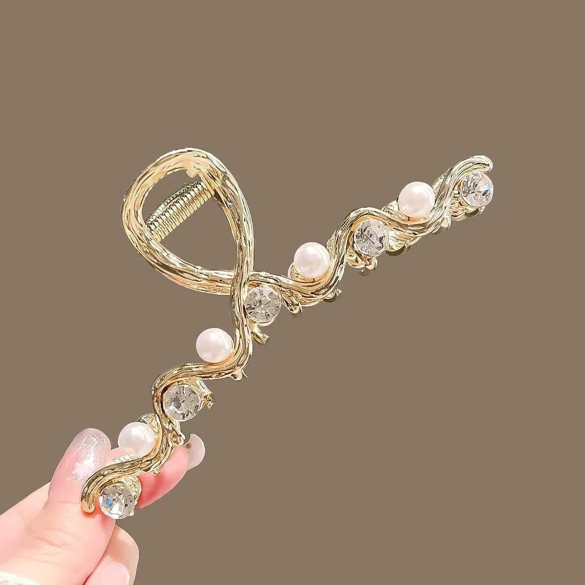 High-end Pearl Rhinestone Geometric Hair Clip Large Size Womens Back of Head Alloy Hair Grip Korean Style Hair Accessories H260328