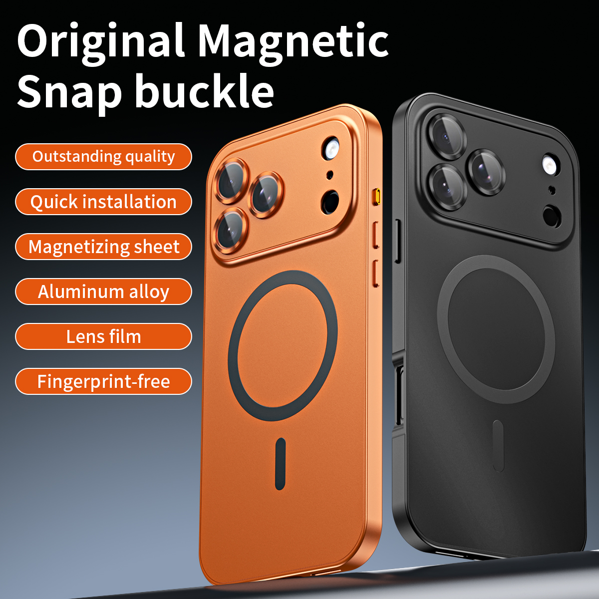 Magnetic Aluminum Bumper Case for iPhone 17 17 Air 17 Pro Max, Metallic Finish PC Back with Built-in Glass Lens Protector, MagSafe Compatible