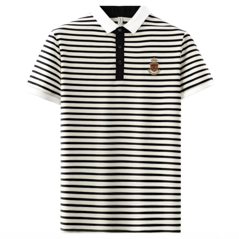 Luxury Brand Designer Clothes Off-Site Summer Men's Striped Short Sleeve T-Shirt Pure Cotton Breathable Loose Casual Turn-Down Collar Versatile P