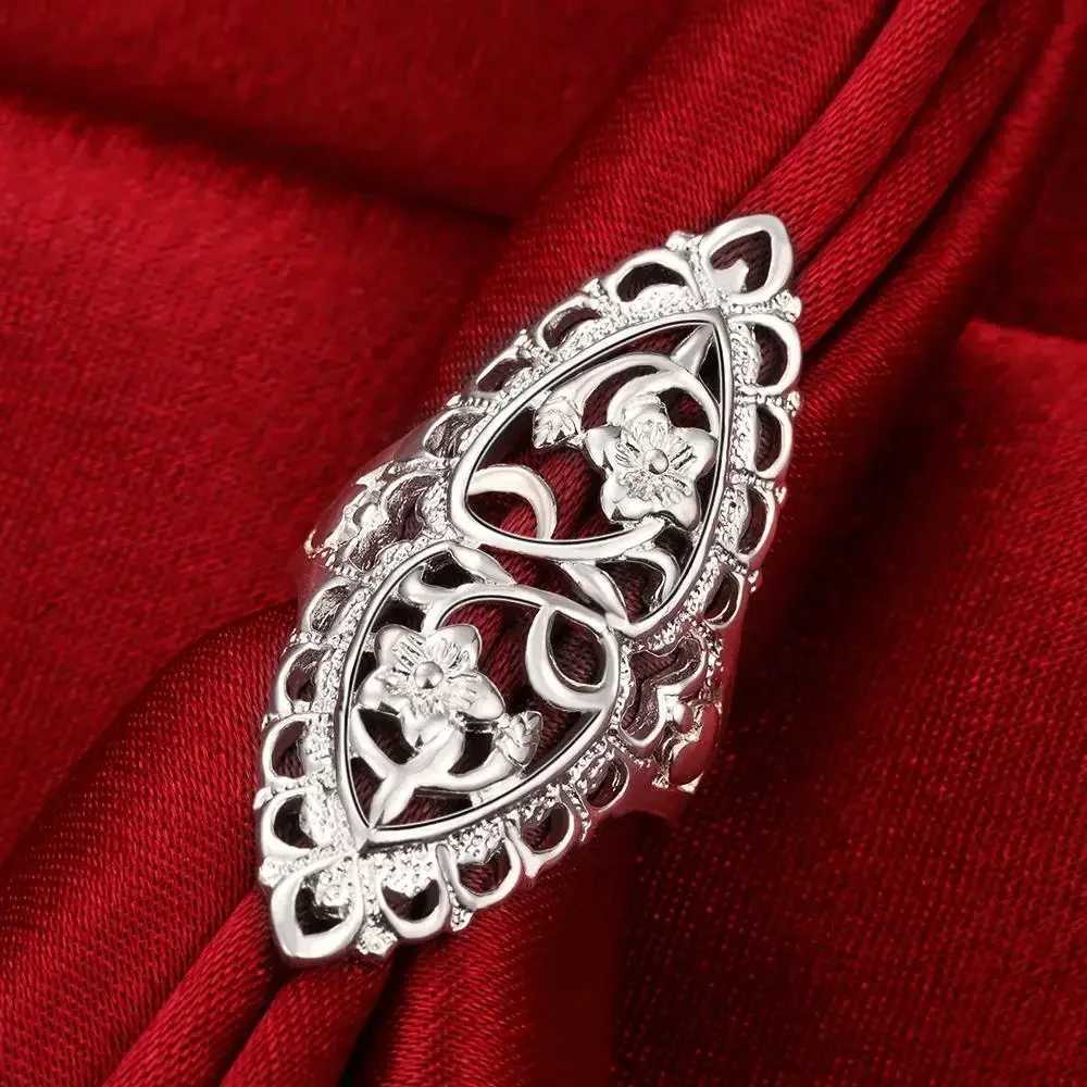 Cute nice 925 Sterling Silver fine Retro Hollow wide flower Rings For Women Fashion Party Charm wedding Jewelry Gifts H260328