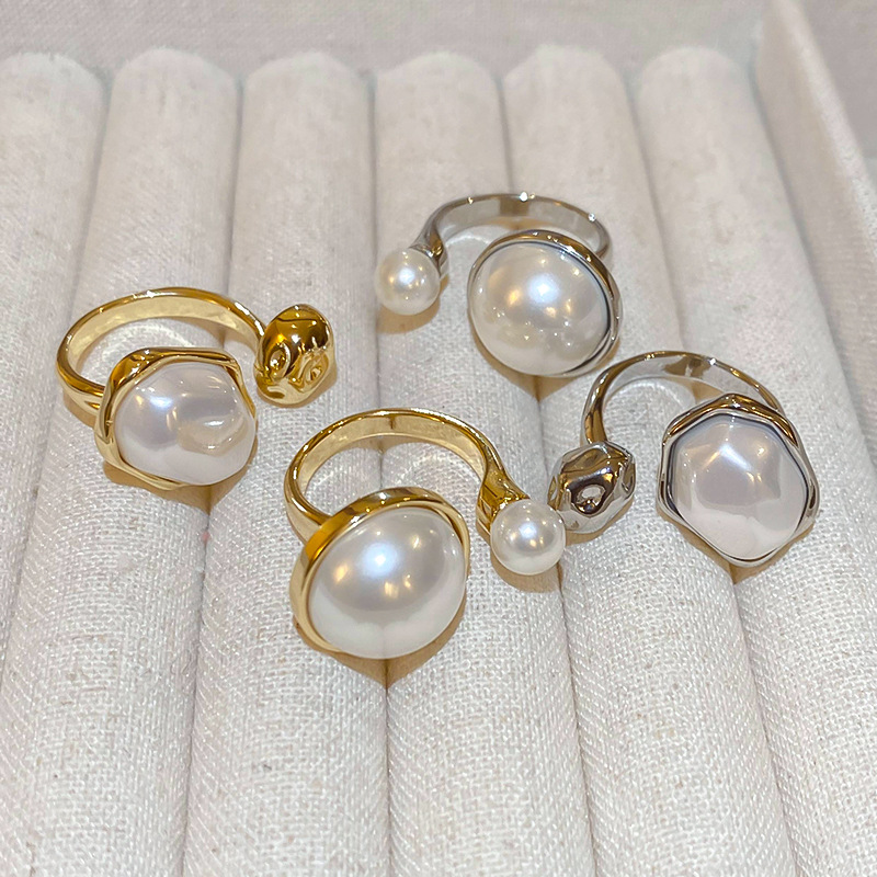 Real Gold Plated Irregular Round Oval Pearl Open Light Luxury Style French Fashion Index Finger Ring - view 3