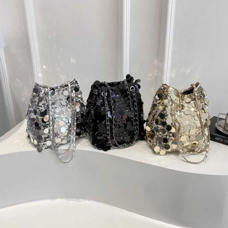 Party Elegant Sequin Shiny Evening Banquet Bag for Women Fashion Shoulder Bag Handheld Large Capacity Crossbody Bag with Chain C260327