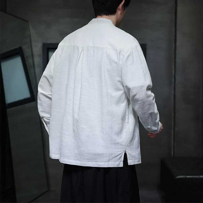 Chinese Style Men Long Sleeve Casual Shirt New 2026 Spring Vintage Mandarin Collar Loose Male Cotton Linen Tops Shirts N055 C260326