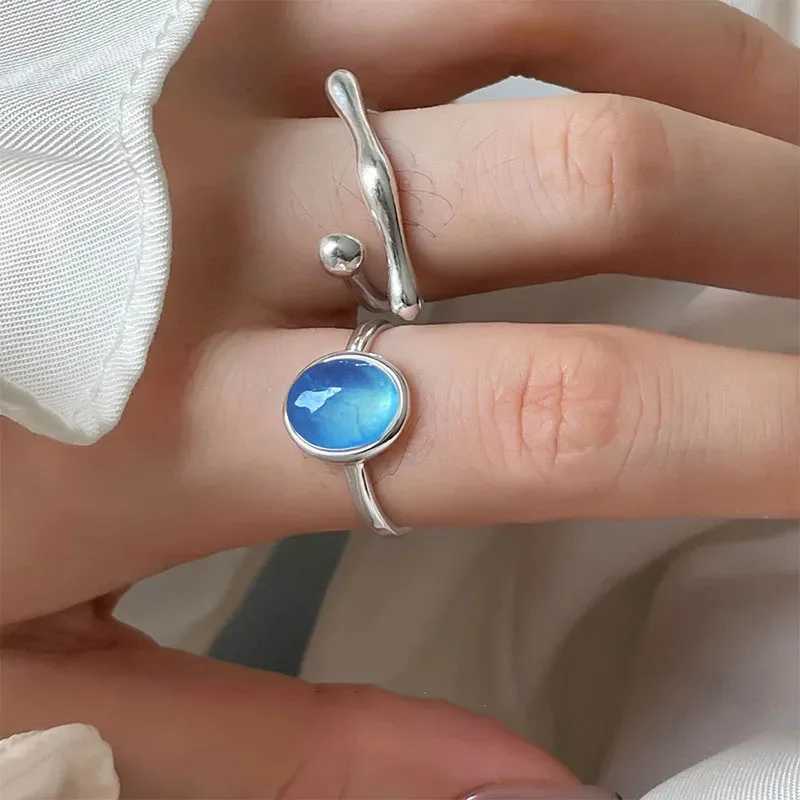 PANJBJ 925 Sterling Silve Moonstone Irregular Ring for Women Party Gift Adjustabler Personality Korean Dropshipping H260328