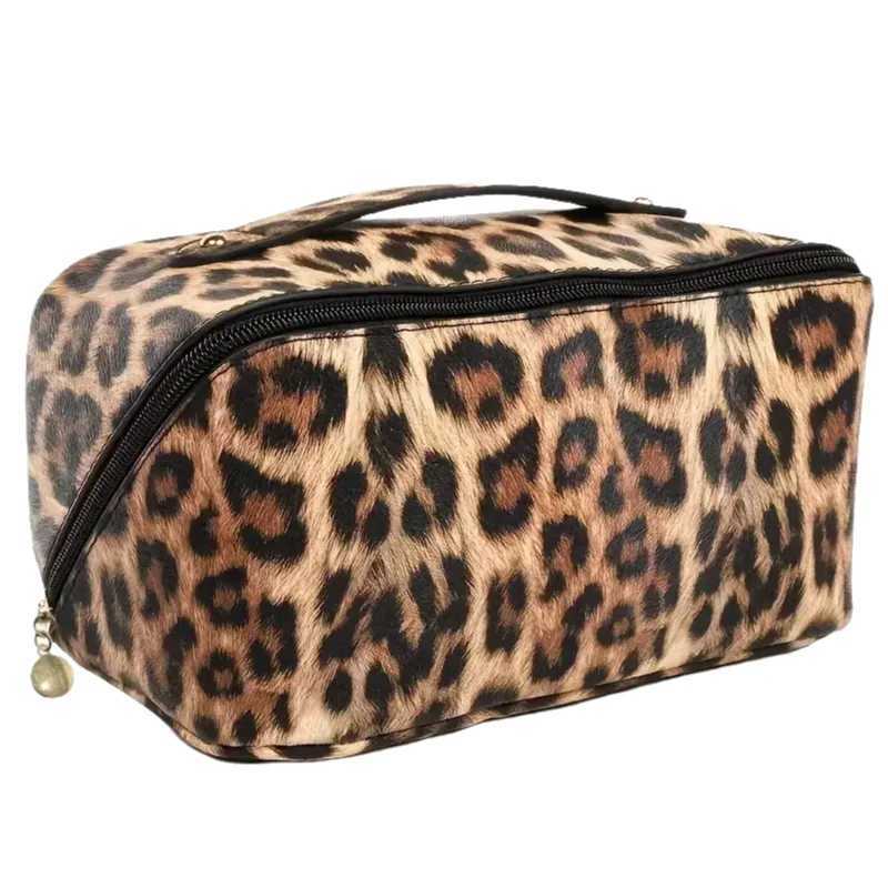 PU Leopard Print Pillow Makeup Bag Large Capacity Cosmetic Storage Bag Portable Travel Toiletry Bag D260328