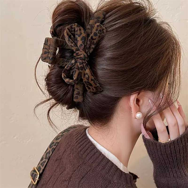 1pc Fashion Returns Leopard Print Bow Shark Clip Hair Clipper for Women New Edition High-End Hair Accessories Autumn H260328
