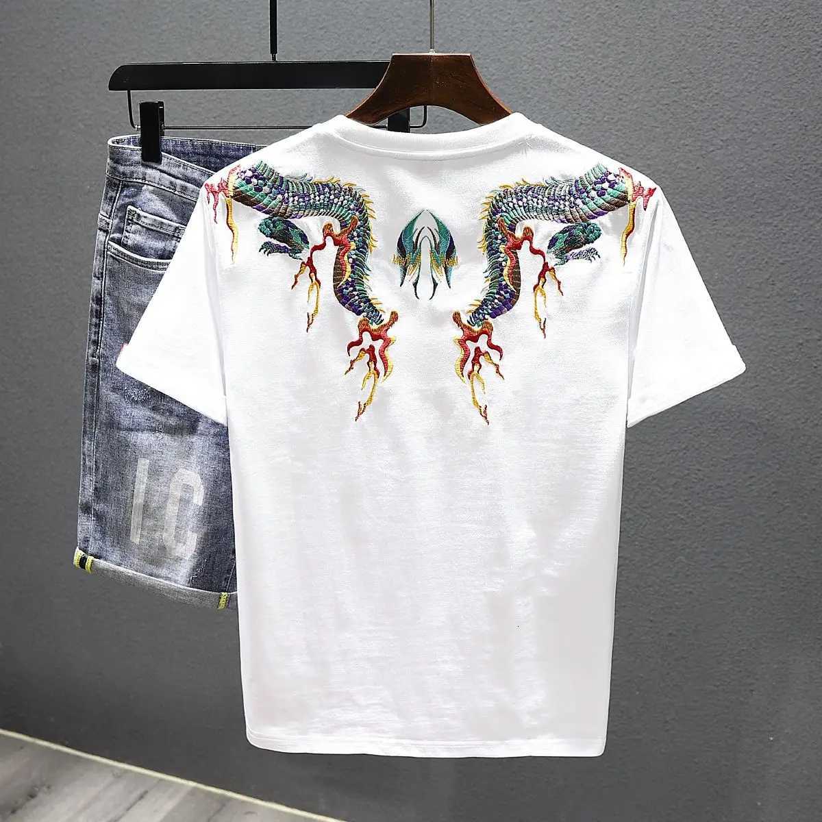 2025 Summer New Embroidered Short-sleeved T-shirt Mens Ethnic Style T-shirt Top C260326