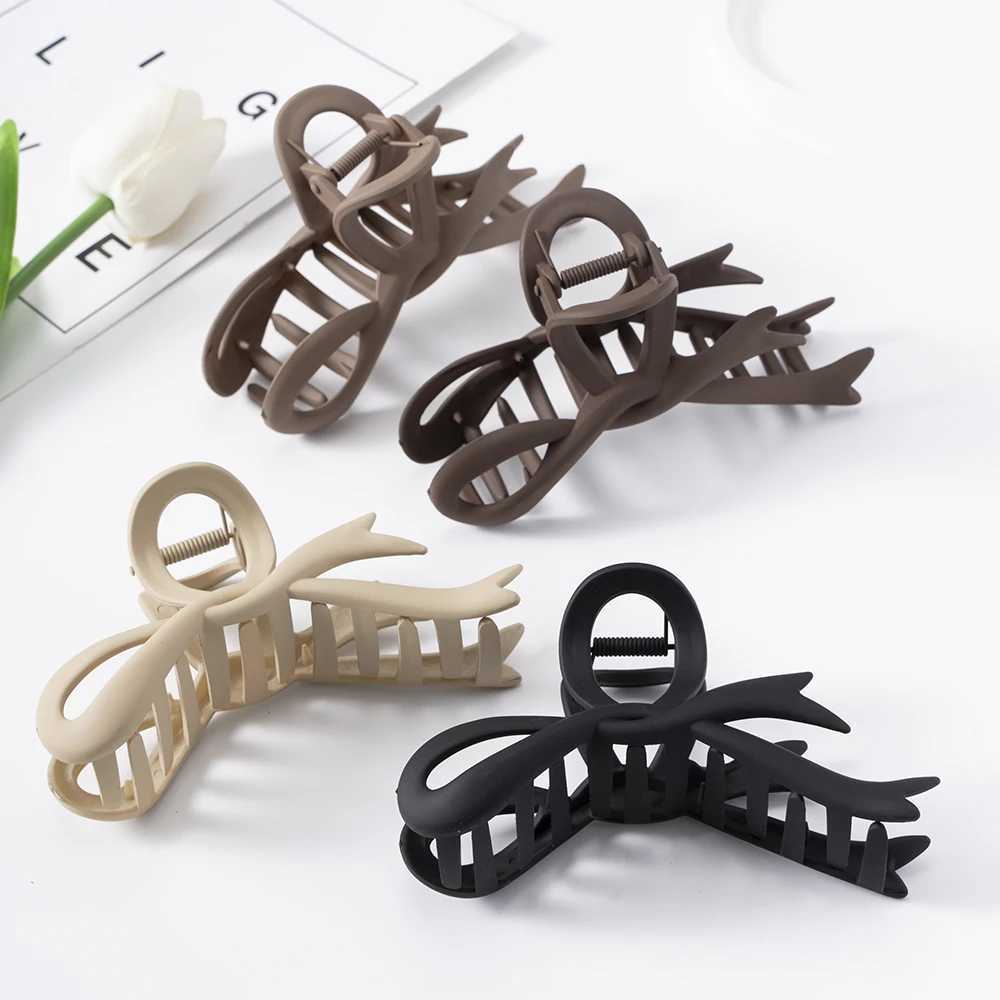 13CM Matte Hair Clips Vintage Ribbon Bow Hair Claws Crab Headwear Hairpins Shark Ponytail For Women Hair Accessories Barrettes H260328